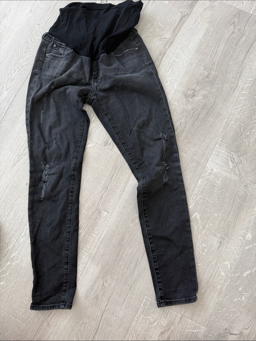 Ag Adriano Goldschmied Black Skinny Maternity Jeans with Subtle Distress